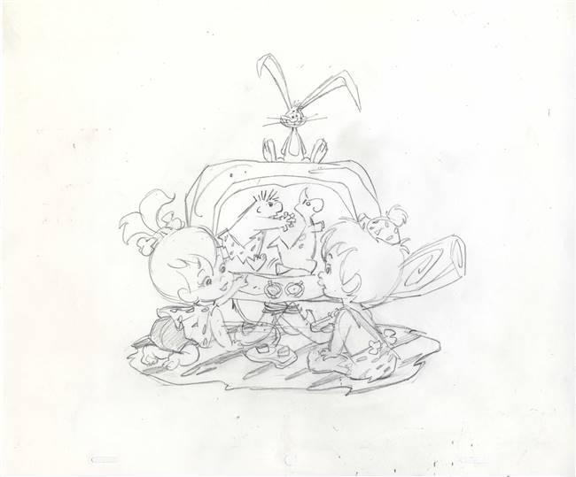 Original Publicity Drawing of Pebbles and Bam-Bam from the Flintstones (1990s/00s)