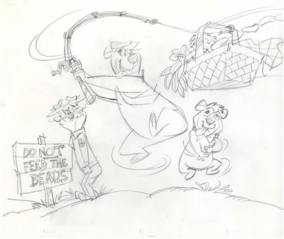 Original Publicity Drawing Of Yogi, Boo Boo and Ranger from Yogi Bear attributed to Iwao Takamoto