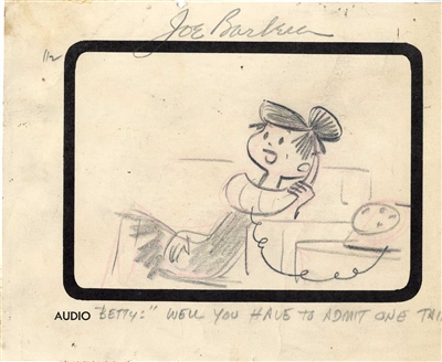 Original Production Storyboard Drawing of Wilma Flintstone and Betty Rubble from The Swimming Pool