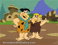 Publicity Cel on Production Background of Fred Flintstone and Barney Rubble from The Flintstones (c.1980s)