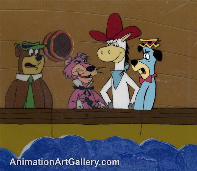 Production Cel and Production Background of Yogi Bear and Huckleberry Hound from Hanna-Barbera Studio