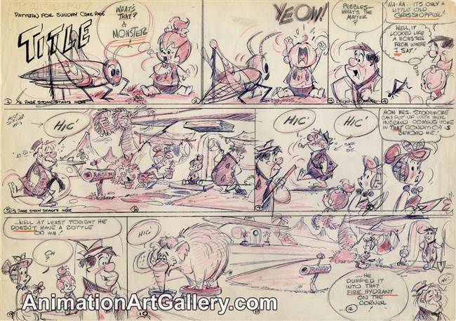 Comic Book Art of Fred Flintstone and Pebbles Flintstone from Hanna-Barbera Studio