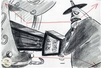 Original Production Storyboards (4) by Jorgen Klubien of the Mayor of Halloween Town from Nightmare Before Christmas (1993)