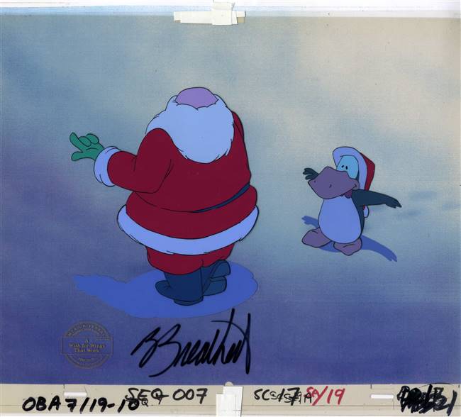 Original Production Cel of Opus and Santa from A Wish for Wings that Work (1991)