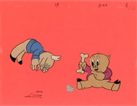 Original Production Cel of Porky the Pig and Goat from Get Rich Quick Porky (1960s Colorized Remake)
