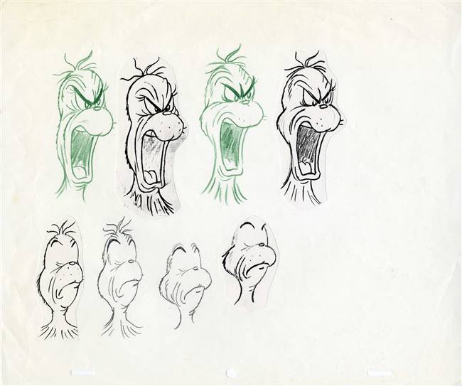 Original Production Model Drawing of the Grinch from The Grinch Grinches the Cat in the Hat