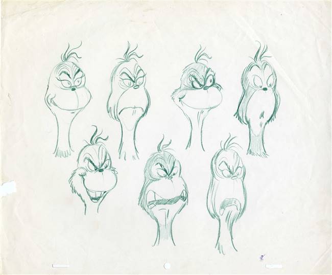 Original Production Model Drawing of the Grinch from The Grinch Grinches the Cat in the Hat