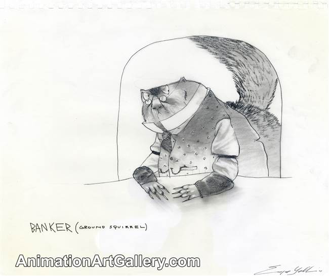 Character Drawing of a banker (ground squirrel) from Rango