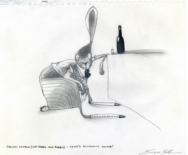 Original Character Production Drawing of a Rabbit from Rango