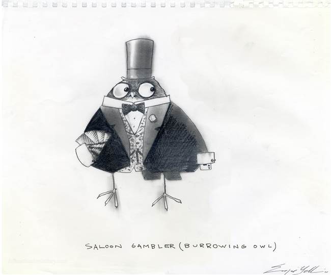 Original Character Drawing of Saloon Gambler (Burrowing Owl) from Rango