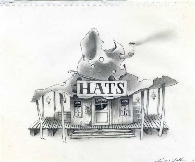 Original Concept Drawing of the Hat Store from Rango (2011)