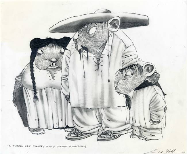 Original Production Character Drawing of Farmer Family of Pikas from Rango (2011)