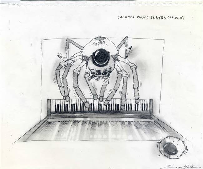 Original Production Concept Drawing of the Saloon Piano Player (Spider) from Rango (2011)