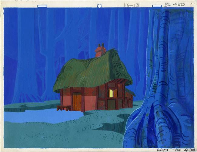 Original Production Background of a House from Famous Adventures of Mr Magoo: Robin Hood