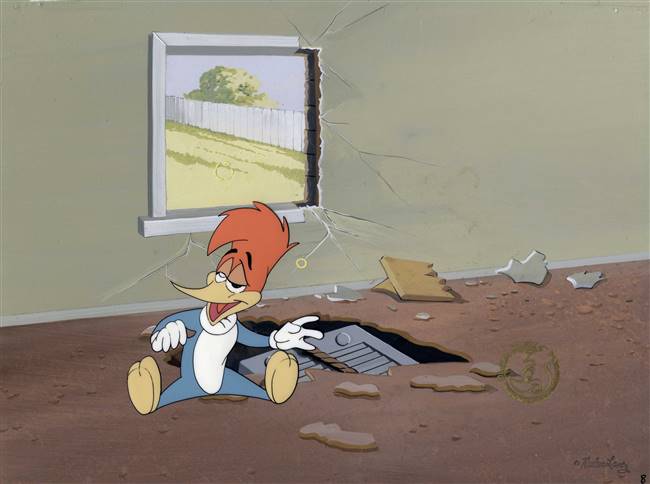 Original Production Background and Production Cel of Woody Woodpecker from Walter Lantz (1970s)