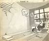 Original Production Background of Cat and Pig waiting from the Village Barber directed by Ub Iwerks (1930)