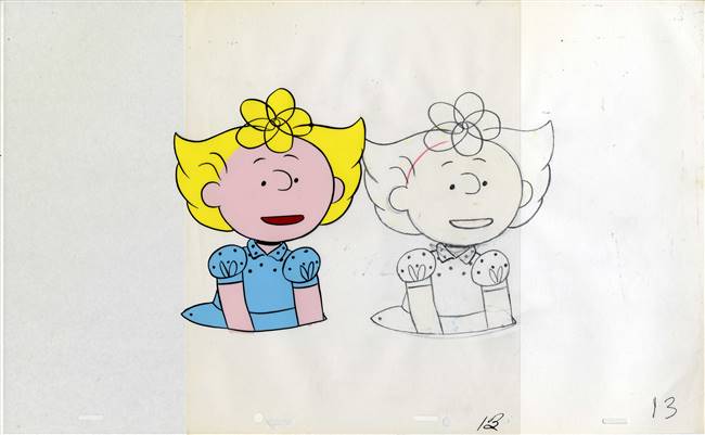 Original Production Cel and Matching Drawing of Sally from Peanuts (1980s/90s)