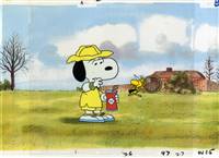 Original Production Cel and matching drawings of Snoopy and Woodstock from You're a Good Sport, Charlie Brown (1975)