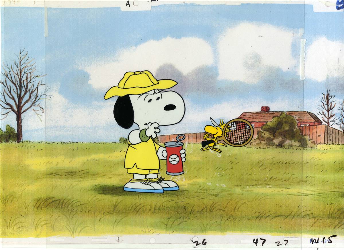 Original Production Cel and matching drawings of Snoopy and