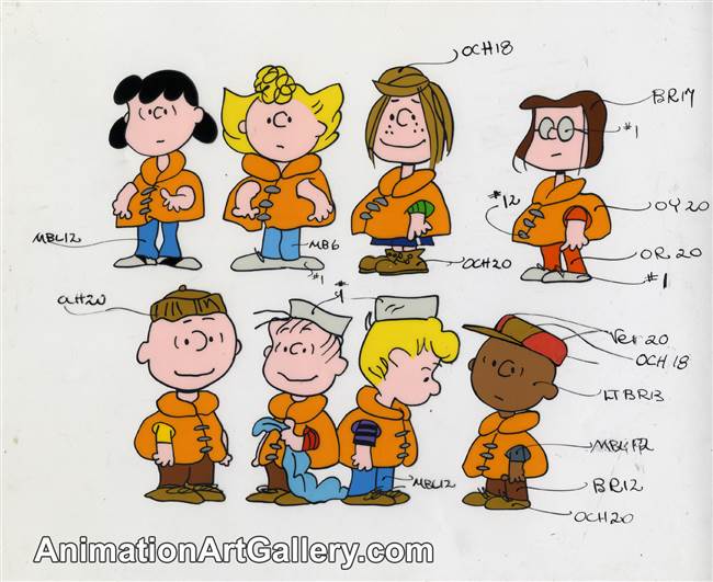 Original Color Model Cel of Charlie Brown and some Peanuts Characters from Race for Your Life, Charlie Brown