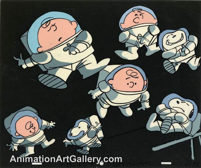 Original Color Model Cel of Charlie Brown with Snoopy from This Is America, Charlie Brown - The NASA Space Station (1988)