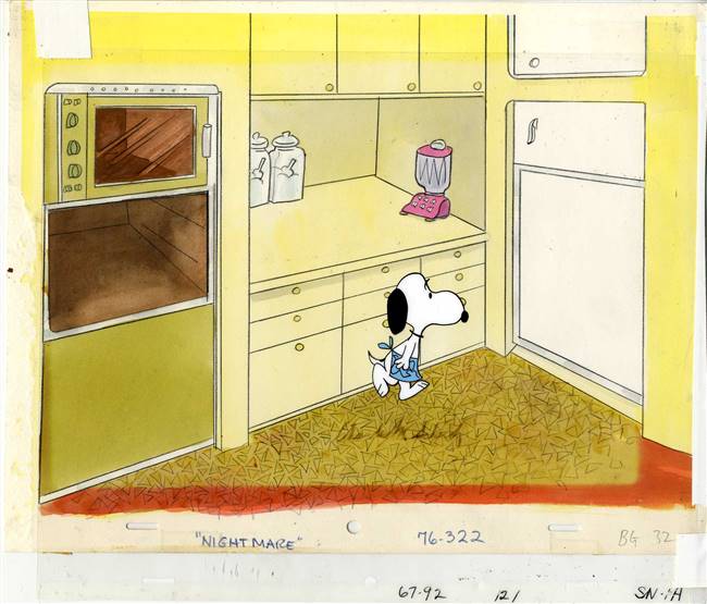 Original Production Background and Production Cel of Snoopy from Snoopy Come Home (1968) Signed by Charles Schulz