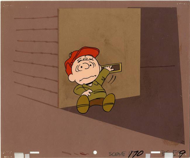 Original Production Background and Production Cel of Charlie Brown from Peanuts (1970/80s)
