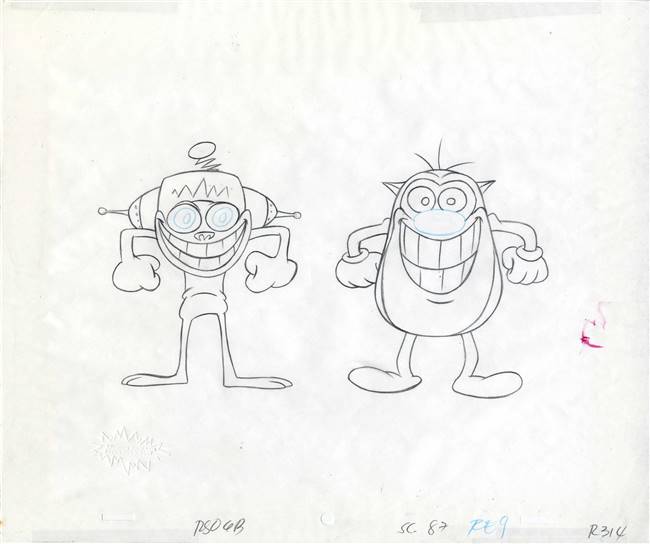 Original production drawing of Ren and Stimpy from Ren and Stimpy (1990s)