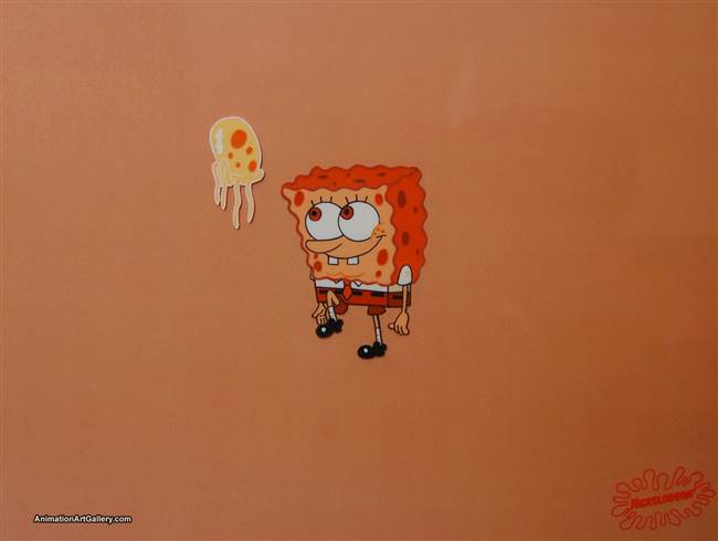 Production Cel of SpongeBob SquarePants with a jellyfish - SBC91