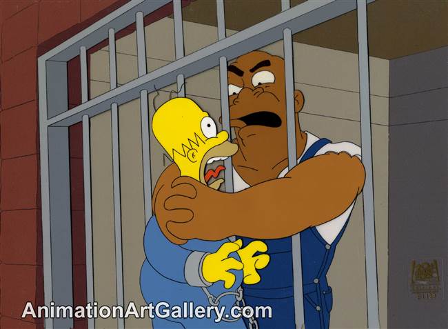 Production Cel of Homer Simpson and a man from The Frying Game