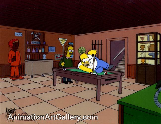 Production Cel of Homer Simpson and Ned Flanders from Homer Loves Flanders