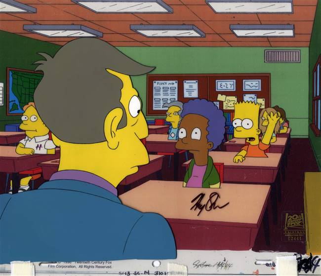 Original Production cel of Principal Skinner and Bart Simpson from This Little Wiggy (1998)