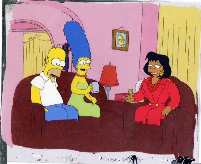 Original Production Cel of Homer, Marge and Oprah Winfrey from the Oprah Winfrey Interview (1992)
