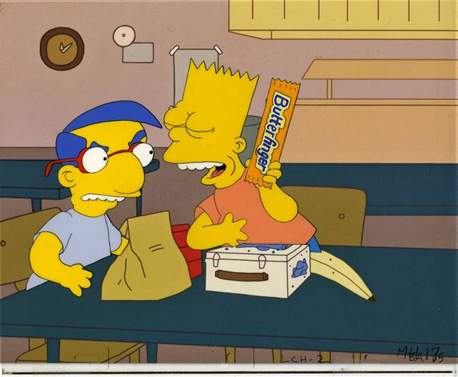 Original Production Cel of Milhouse and Bart Simpson from a Butterfinger Commercial
