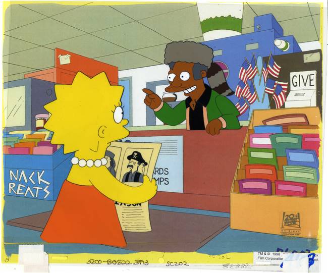 Original Production Cel of Lisa Simpson and Apu from Lisa the Iconoclast (1996)
