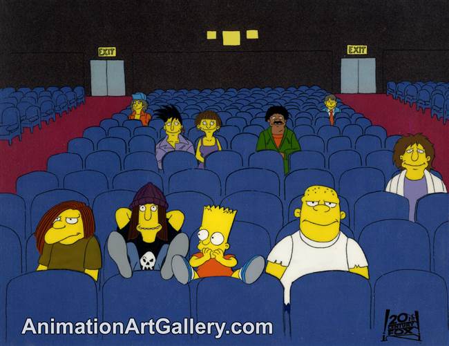Production Cel of Bart Simpson and Springfield Bullies from The Telltale Head