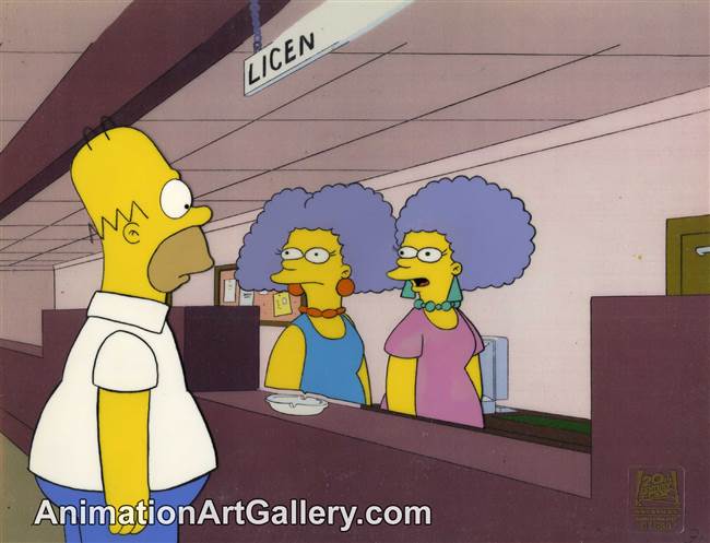 Production Cel of Homer Simpson and Patty and Selma from Homer vs Patty and Selma
