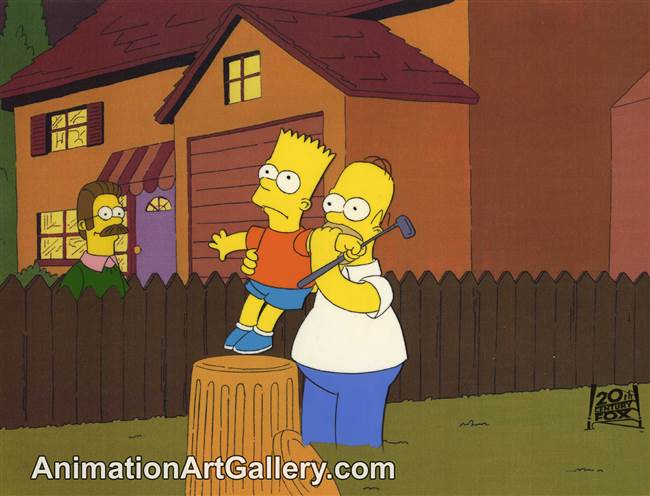 Production Cel of Homer Simpson and Bart Simpson from Dead Putting Society