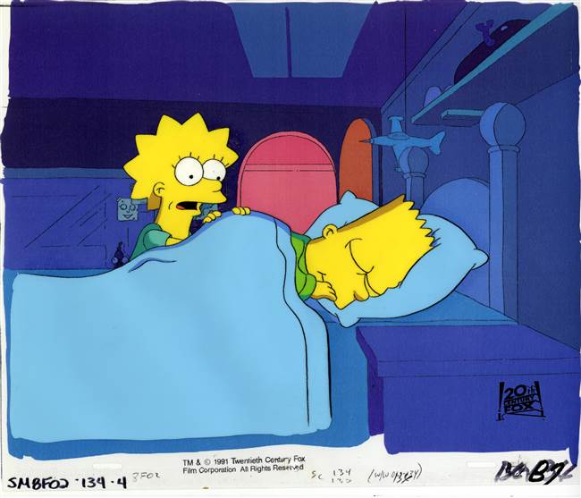 Original Production Cel of Bart and Lisa Simpson from Treehouse of Horror II
