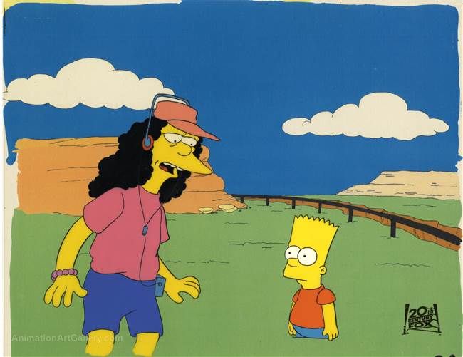 Original Production Cel of Bart Simpson and Otto from Bart the Daredevil