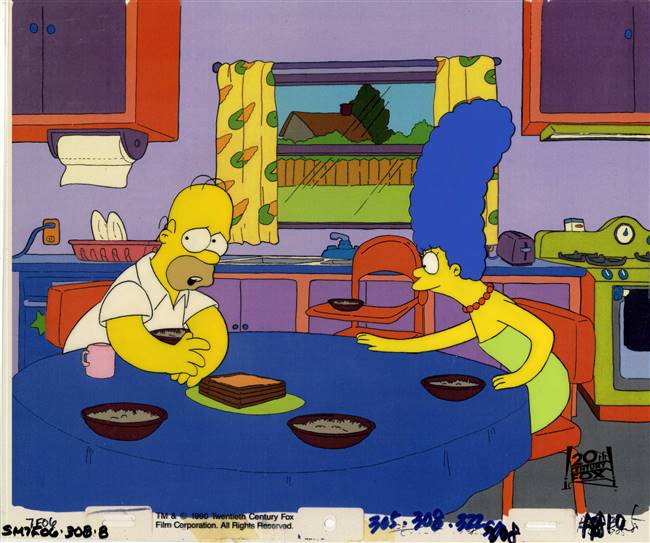 Original Production Cel of Homer Simpson and Marge Simpson from Bart the Daredevil (1990)