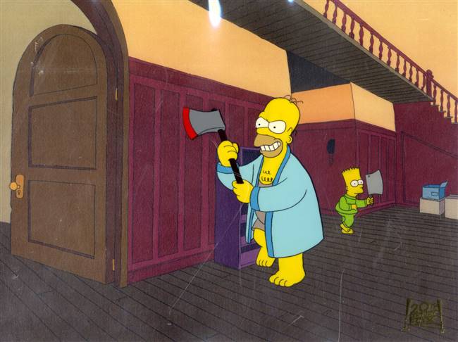 Original Production Cel of Homer Simpson and Bart Simpson from Treehouse of Horror V (1994)