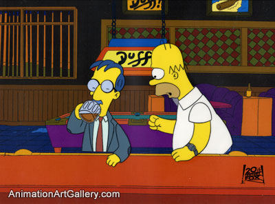 Production Cel of Homer Simpson and a man from Lisa's Pony