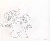 Original Production Drawing of Homer, Bart, Lisa and Maggie Simpson from a Simpsons Commercial (c. 1990s)