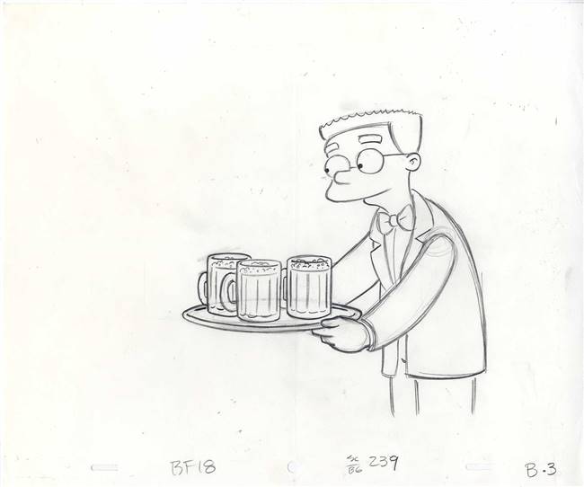 Original Production Drawing of Smithers with Beer from the Simpsons