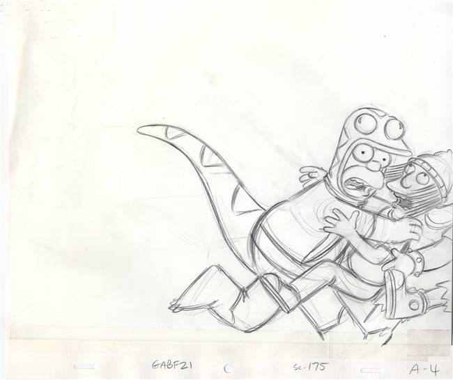 Original production drawing of Homer (as Safety Salamander) from See Homer Run (2006