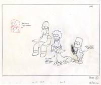Original Production Drawing of Homer, Lisa, Bart and Santa's Little Helper from "In the Dark" - A Butterfinger Commercial