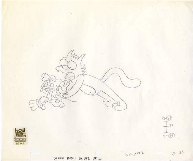 Original Production Drawing of Itchy and Scratchy from The Day the Violence Died (1996)