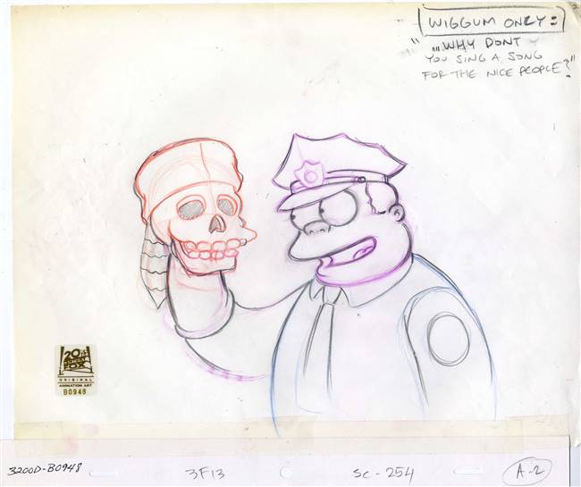 Original Production Drawing of Chief Wiggum from Lisa the Iconoclast (1996)