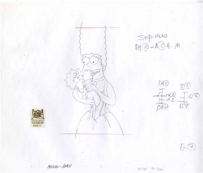 Original Production Drawing of Marge and Maggie Simpson from Scenes from the Class Struggle in Springfield (1996)